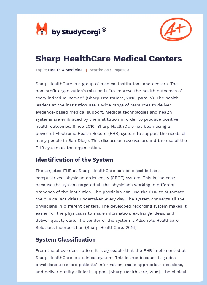 Sharp HealthCare Medical Centers. Page 1