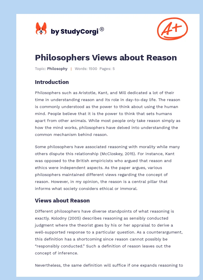 Philosophers Views about Reason. Page 1