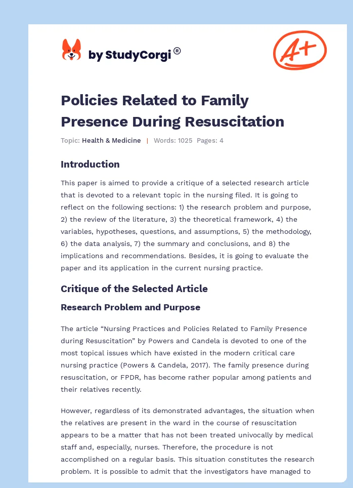 Policies Related to Family Presence During Resuscitation. Page 1
