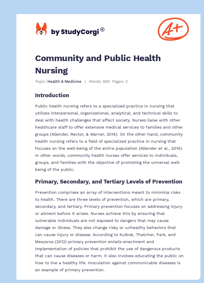 Community and Public Health Nursing. Page 1