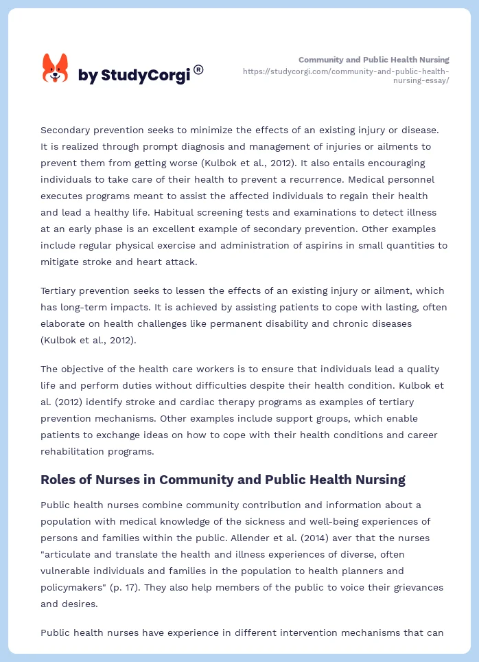 Community and Public Health Nursing. Page 2