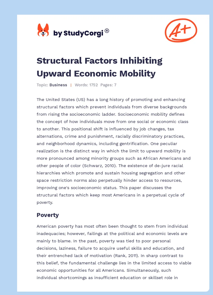 Structural Factors Inhibiting Upward Economic Mobility. Page 1
