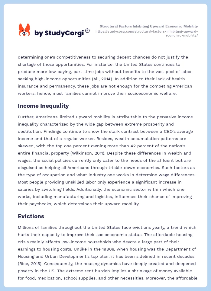 Structural Factors Inhibiting Upward Economic Mobility. Page 2