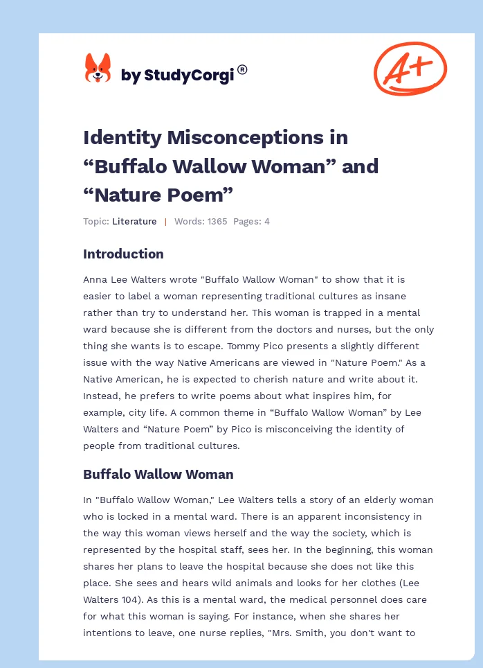 Identity Misconceptions in “Buffalo Wallow Woman” and “Nature Poem”. Page 1