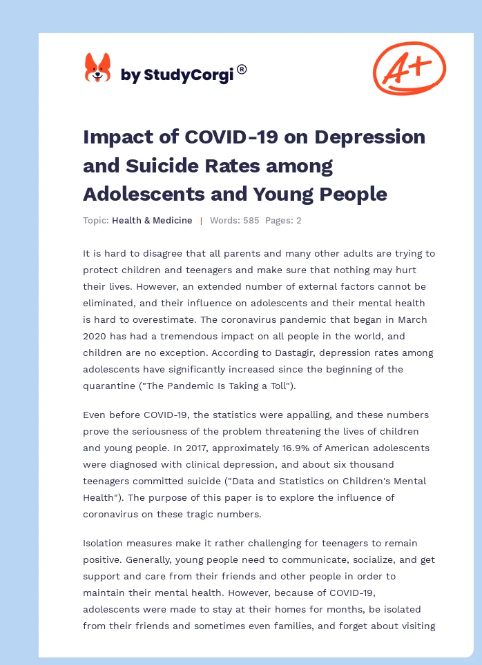 Impact of COVID-19 on Depression and Suicide Rates among Adolescents and Young People. Page 1