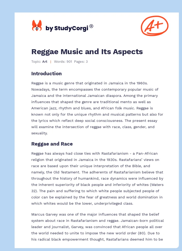 Reggae Music and Its Aspects. Page 1