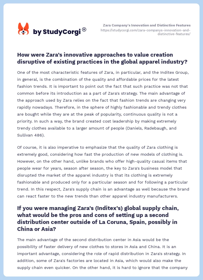 Zara Company's Innovation and Distinctive Features. Page 2