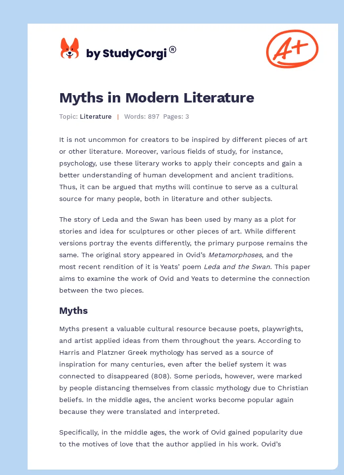 Myths in Modern Literature. Page 1