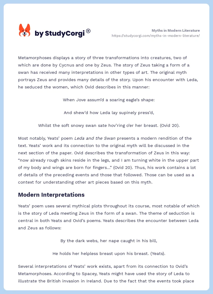Myths in Modern Literature. Page 2