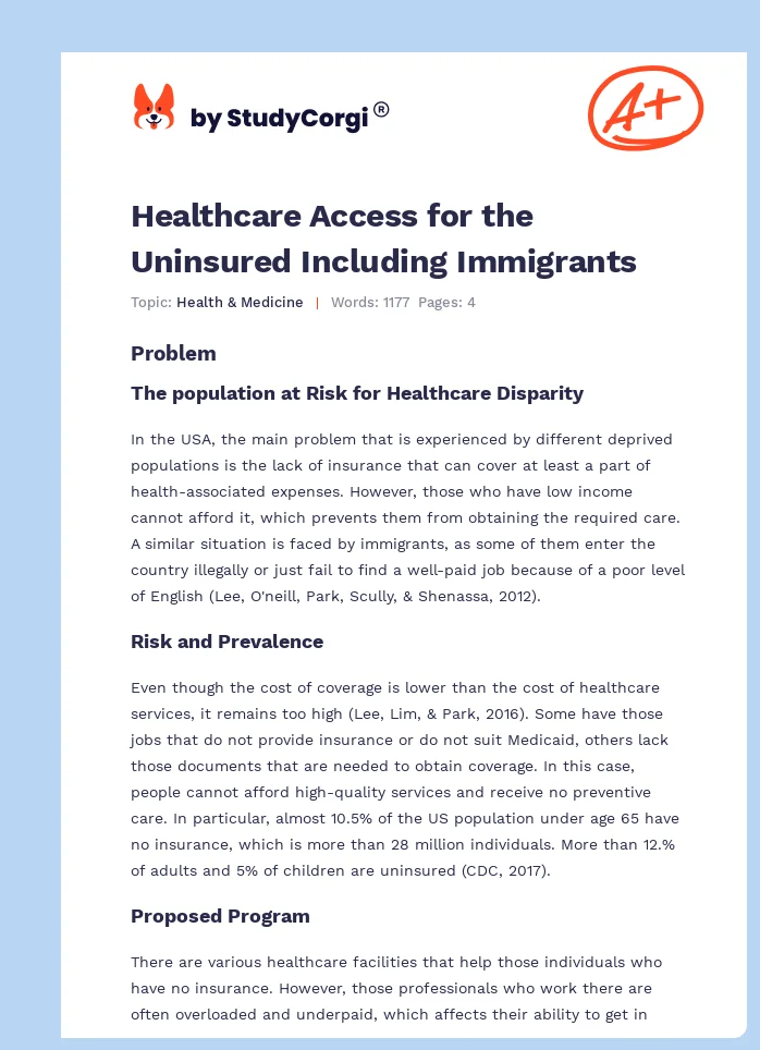 Healthcare Access for the Uninsured Including Immigrants. Page 1