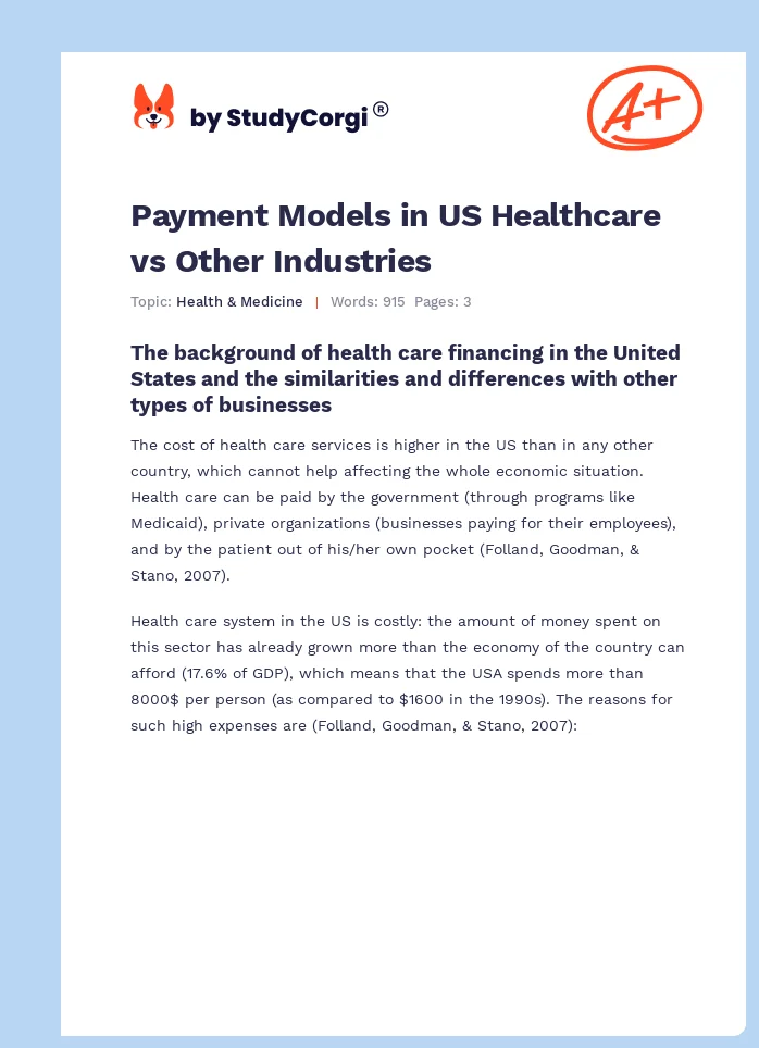 Payment Models in US Healthcare vs Other Industries. Page 1