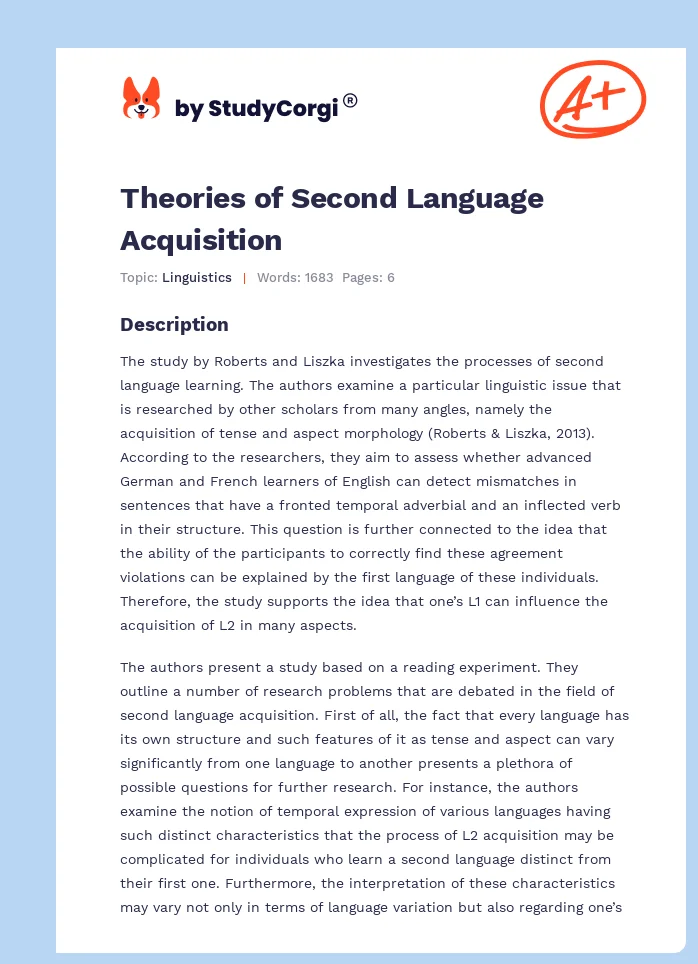 Theories of Second Language Acquisition. Page 1