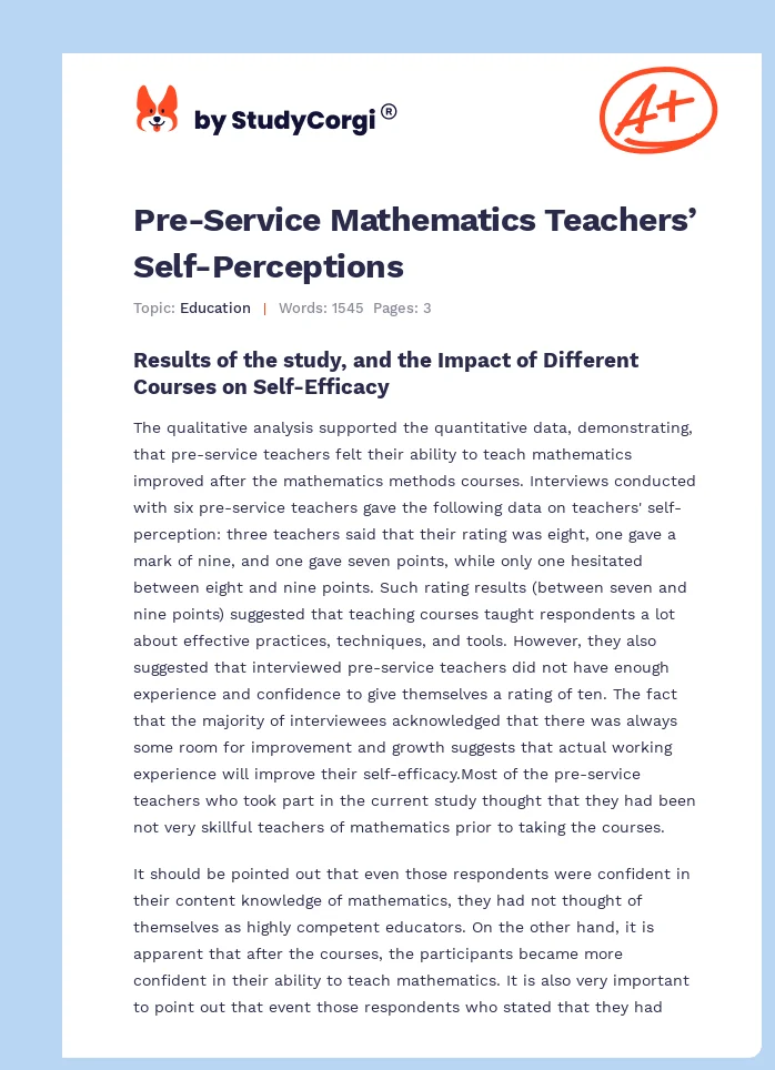 Pre-Service Mathematics Teachers’ Self-Perceptions. Page 1