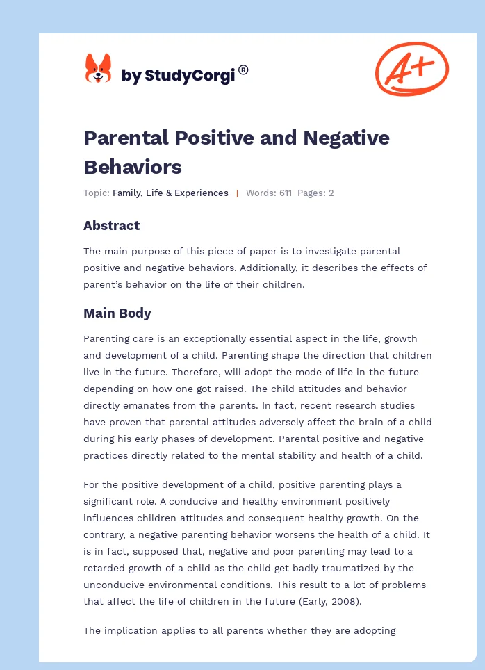 Parental Positive and Negative Behaviors. Page 1