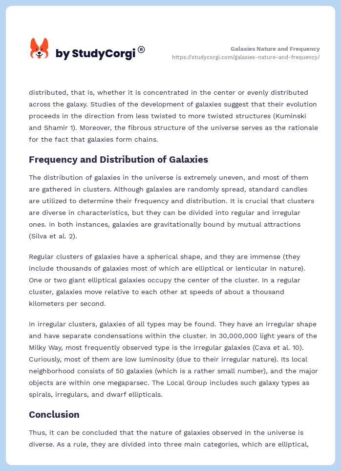 Galaxies Nature and Frequency. Page 2