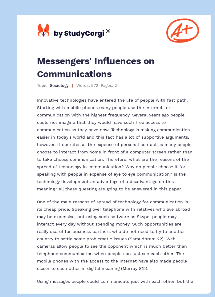 Messengers' Influences on Communications. Page 1