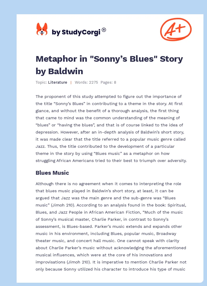 Metaphor in "Sonny’s Blues" Story by Baldwin. Page 1