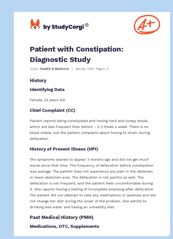 Patient with Constipation: Diagnostic Study. Page 1
