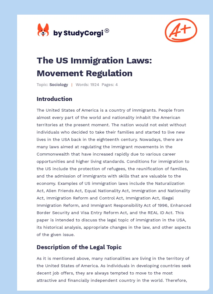 The US Immigration Laws: Movement Regulation. Page 1