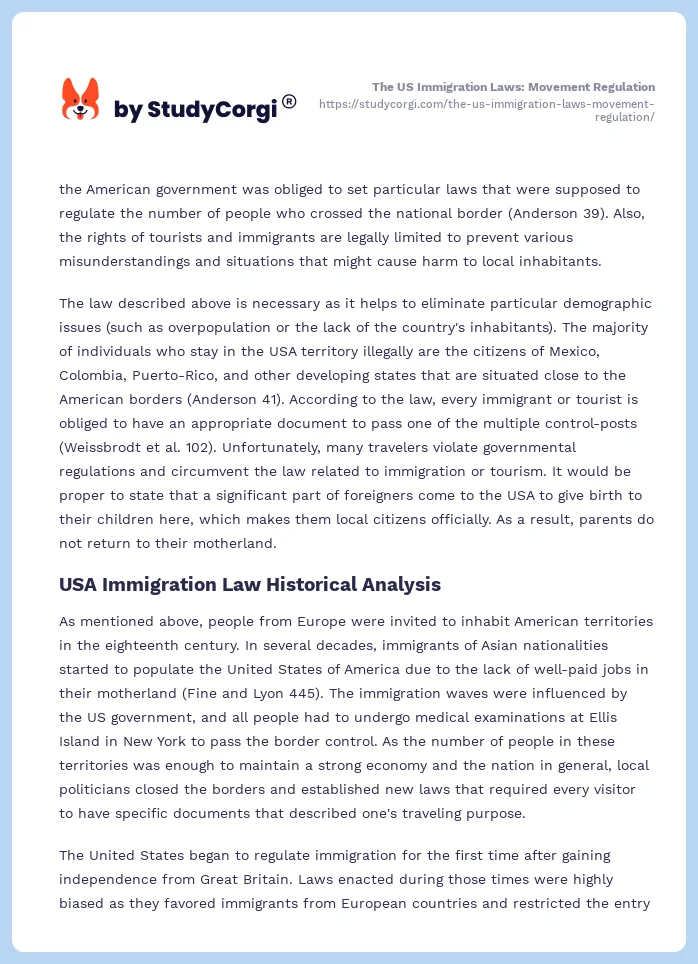 The US Immigration Laws: Movement Regulation. Page 2