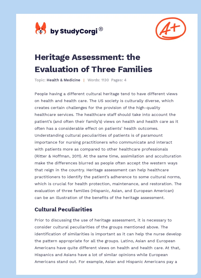 Heritage Assessment: the Evaluation of Three Families. Page 1