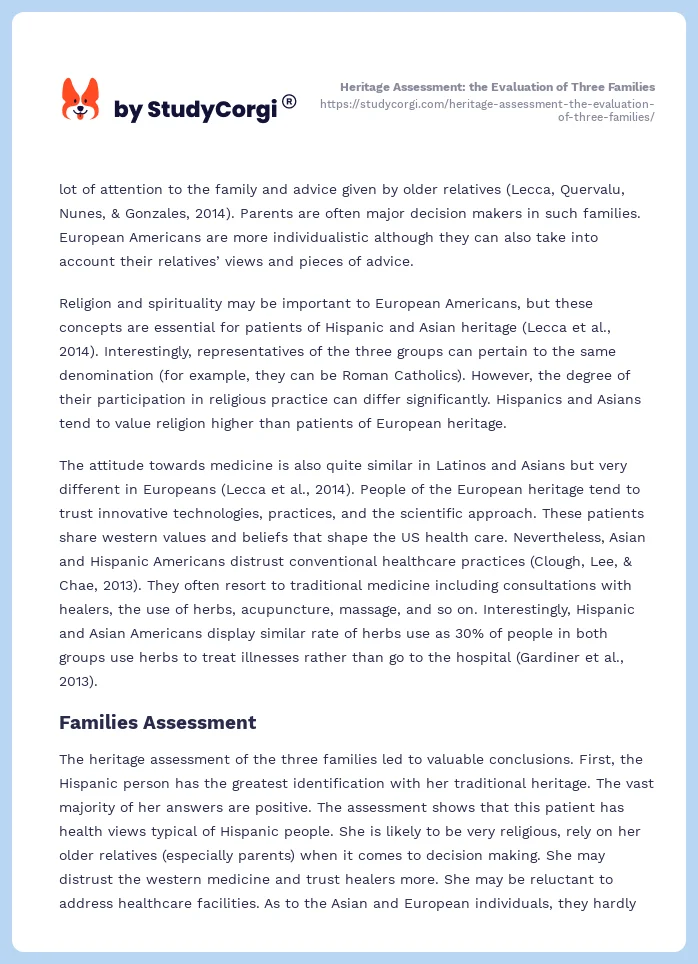 Heritage Assessment: the Evaluation of Three Families. Page 2