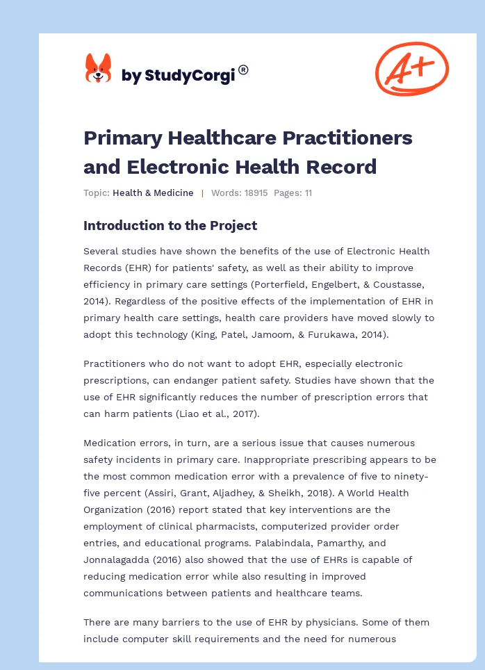 Primary Healthcare Practitioners and Electronic Health Record. Page 1