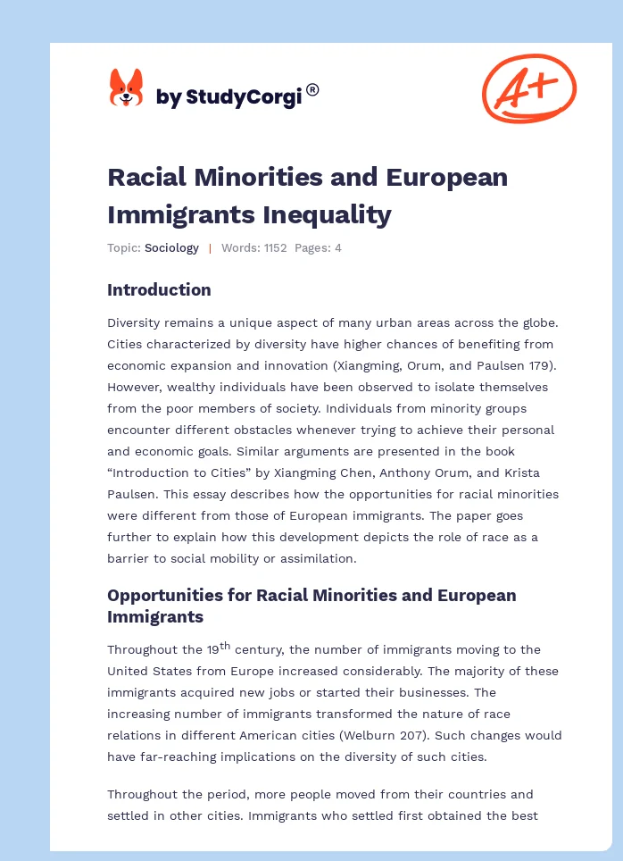 Racial Minorities and European Immigrants Inequality. Page 1