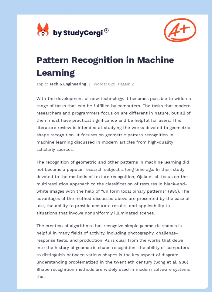 Pattern Recognition in Machine Learning. Page 1