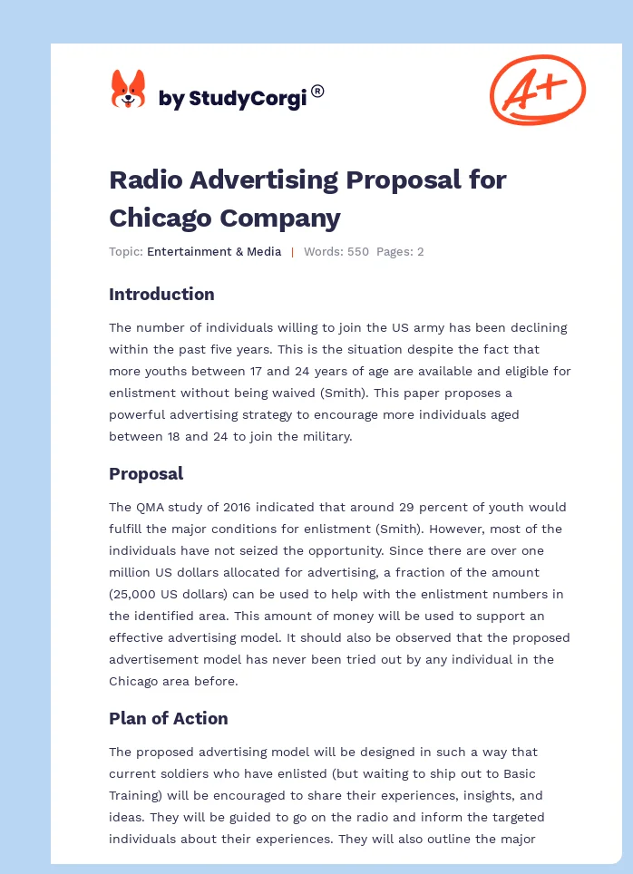 Radio Advertising Proposal for Chicago Company. Page 1