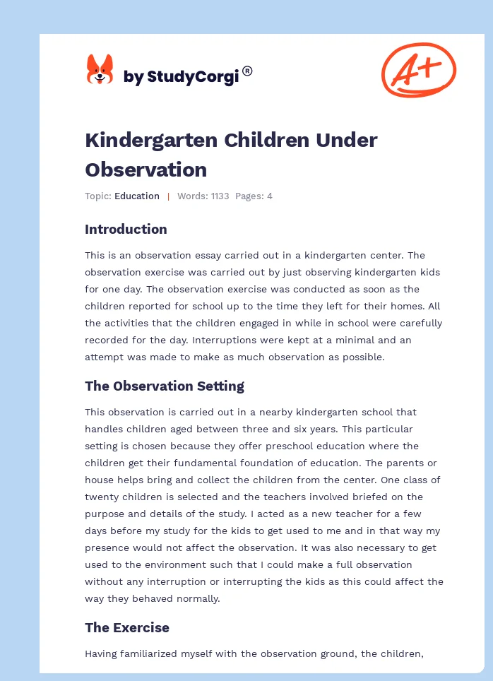Kindergarten Children Under Observation. Page 1