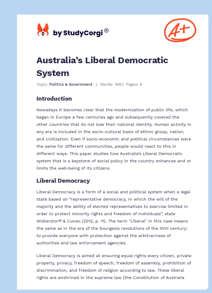 Australia’s Liberal Democratic System. Page 1