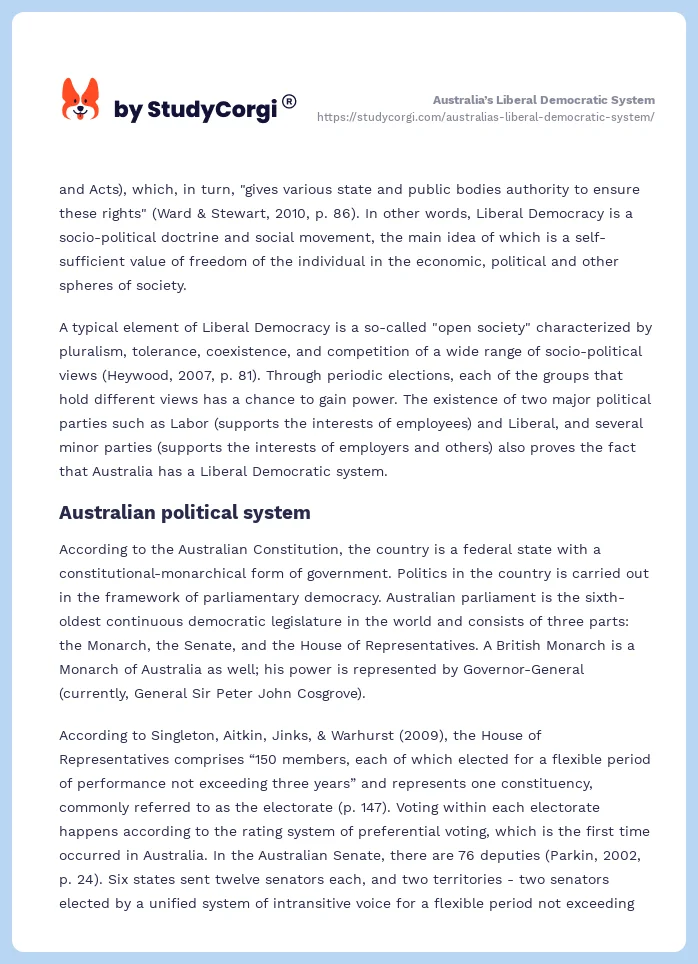 Australia’s Liberal Democratic System. Page 2