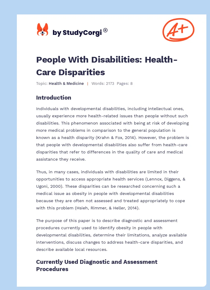 People With Disabilities: Health-Care Disparities. Page 1