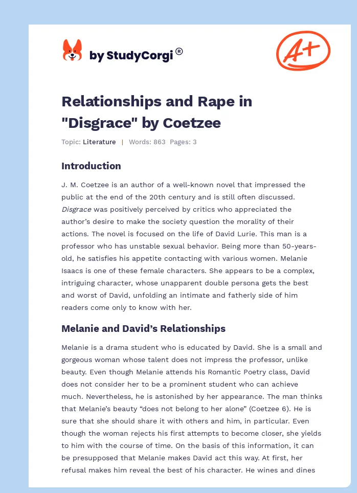 Relationships and Rape in "Disgrace" by Coetzee. Page 1
