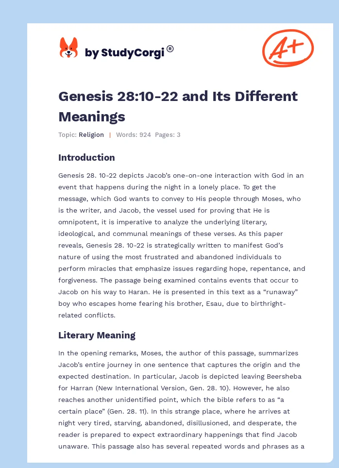Genesis 28:10-22 and Its Different Meanings. Page 1