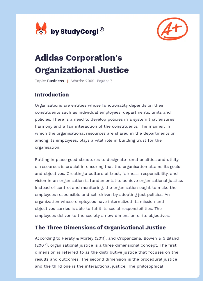 Adidas Corporation's Organizational Justice. Page 1