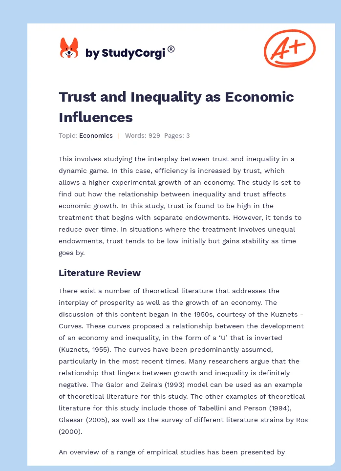Trust and Inequality as Economic Influences. Page 1