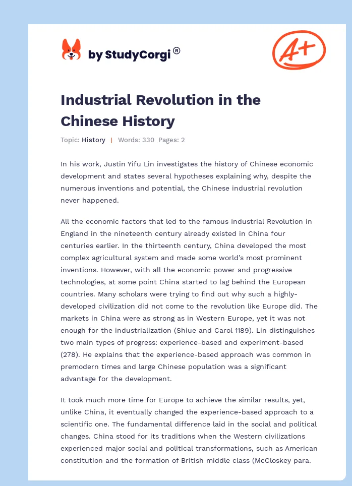 Industrial Revolution in the Chinese History. Page 1