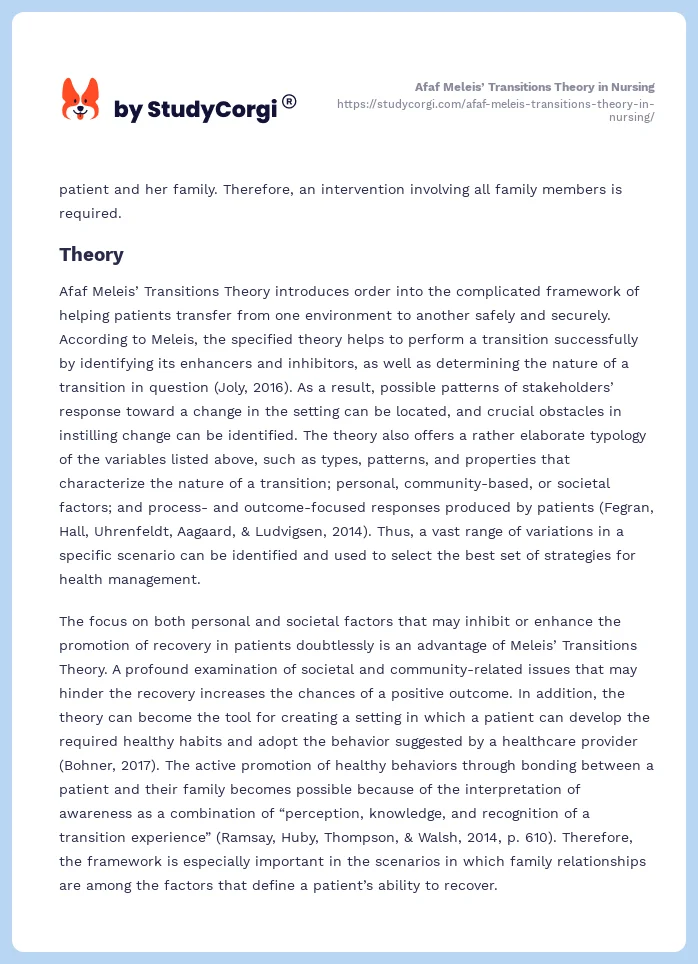 Afaf Meleis’ Transitions Theory in Nursing. Page 2
