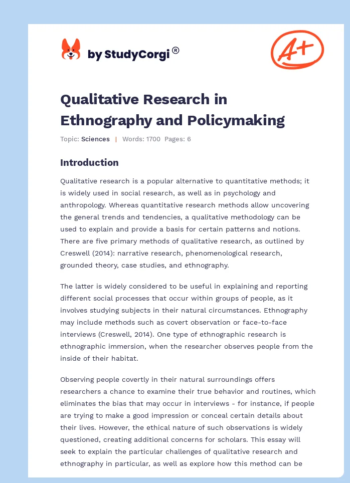 Qualitative Research in Ethnography and Policymaking. Page 1