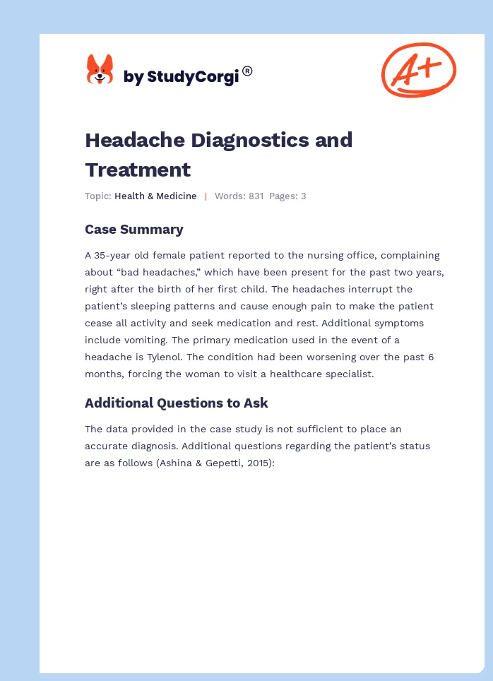 Headache Diagnostics and Treatment. Page 1