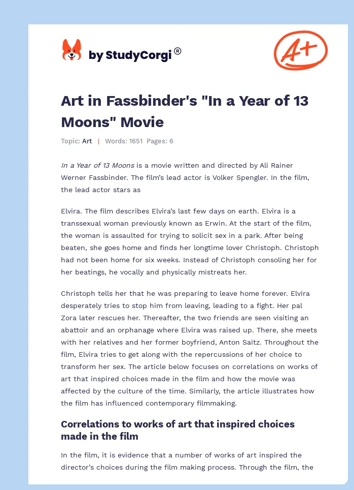 Art in Fassbinder's "In a Year of 13 Moons" Movie. Page 1