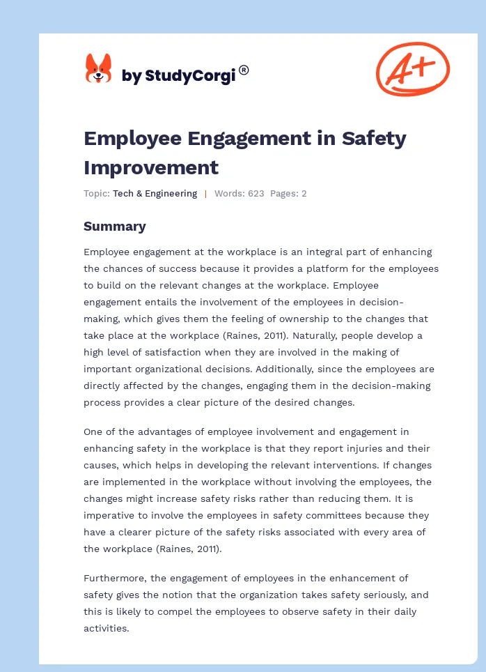 Employee Engagement in Safety Improvement. Page 1
