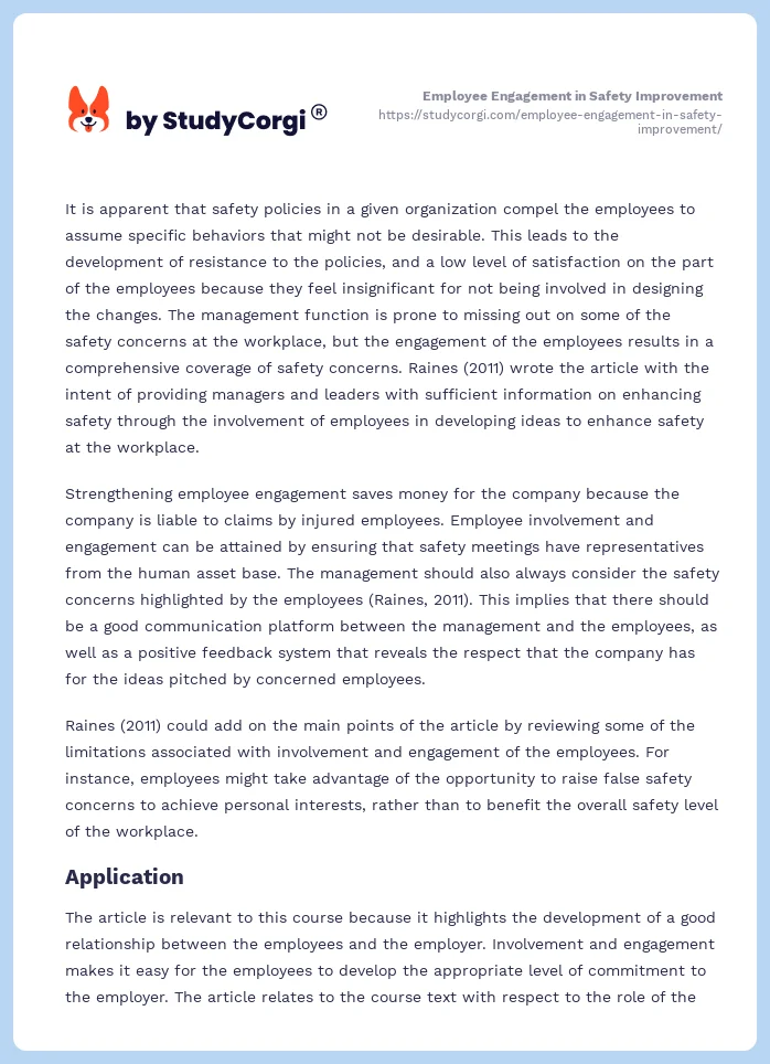 Employee Engagement in Safety Improvement. Page 2