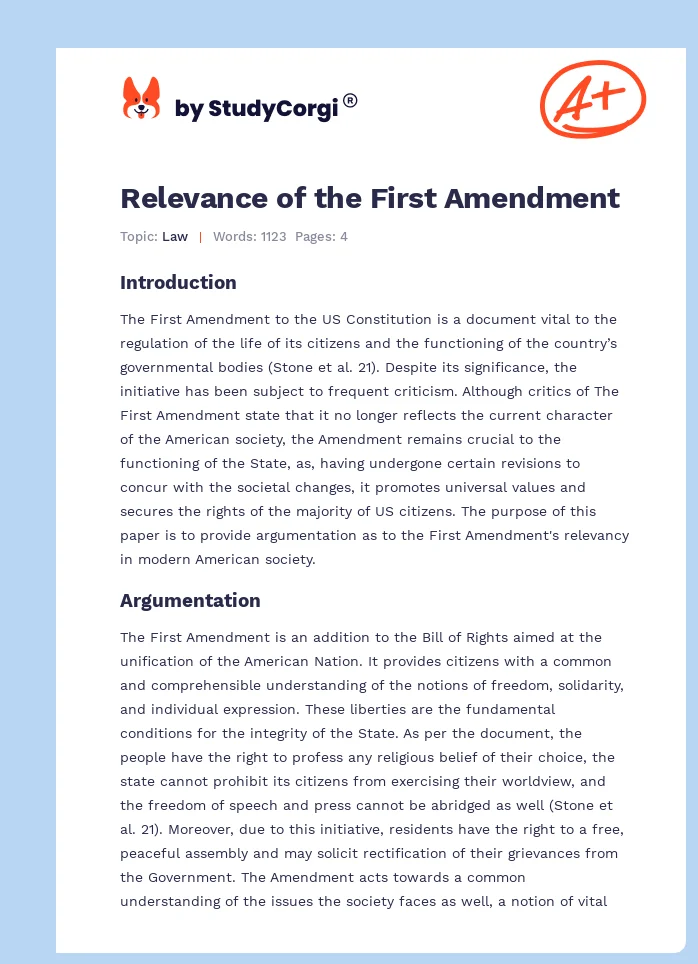 Relevance of the First Amendment. Page 1