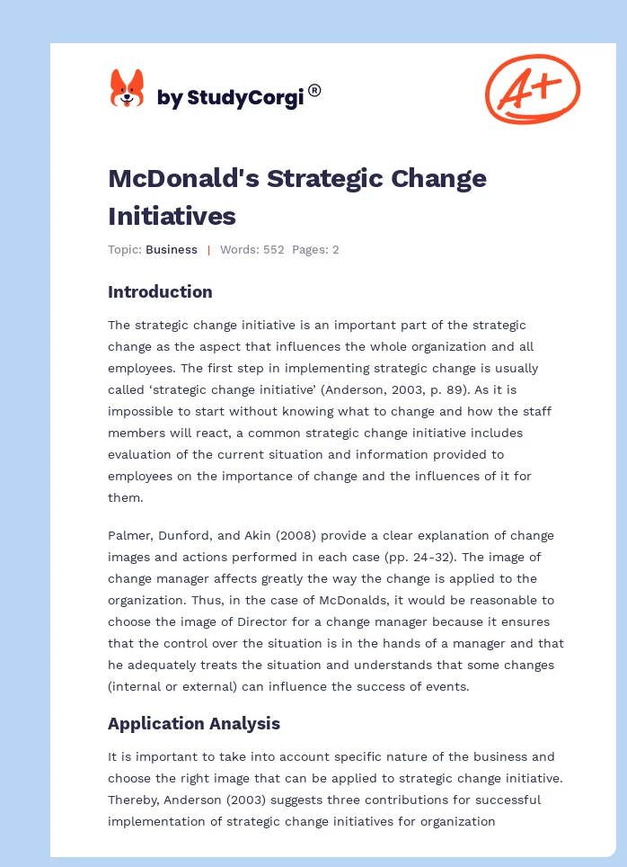McDonald's Strategic Change Initiatives. Page 1