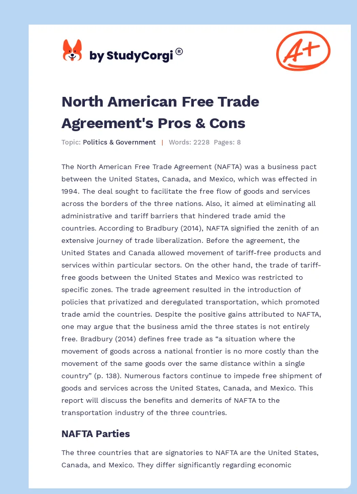 North American Free Trade Agreement's Pros & Cons. Page 1