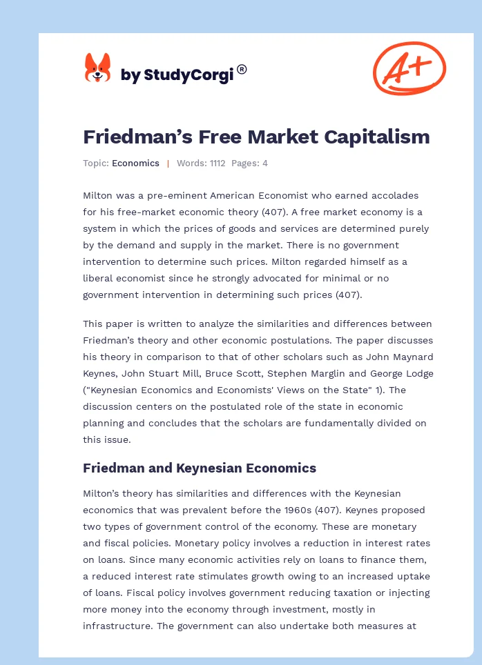 Friedman’s Free Market Capitalism. Page 1