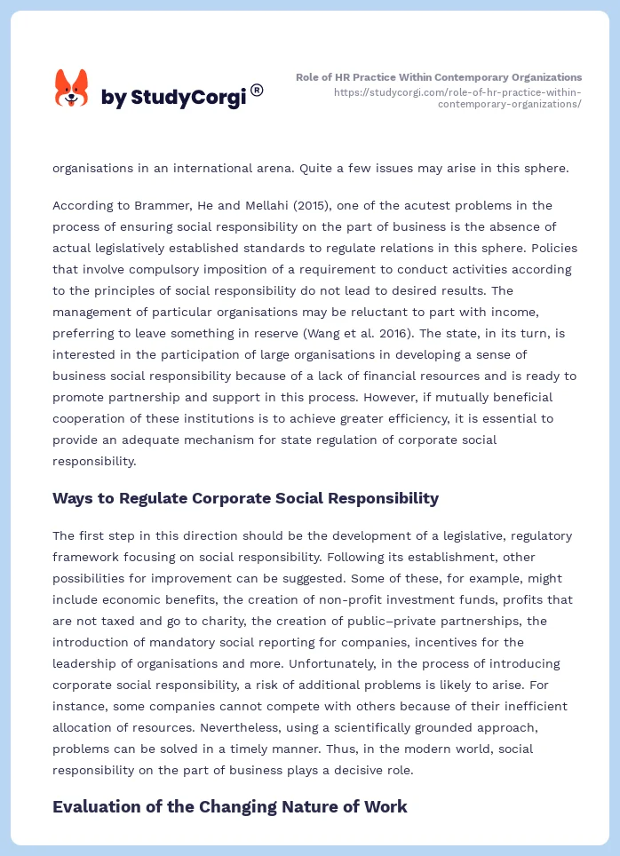 Role of HR Practice Within Contemporary Organizations. Page 2
